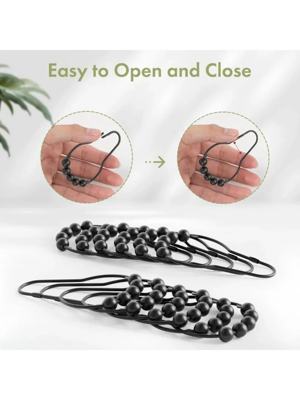 Matte Black Shower Curtain Hooks - Rust Proof Stainless Steel, Set of 24